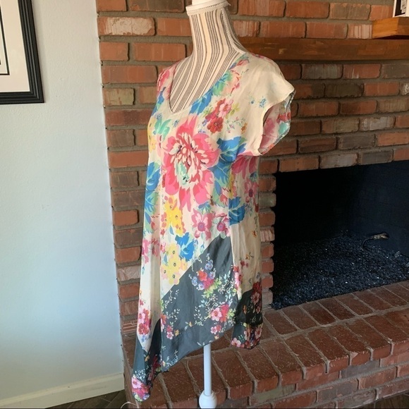 Johnny Was Silk Floral Short Sleeve Asymmetrical Tunic Dress Sz XS - Picture 4 of 8